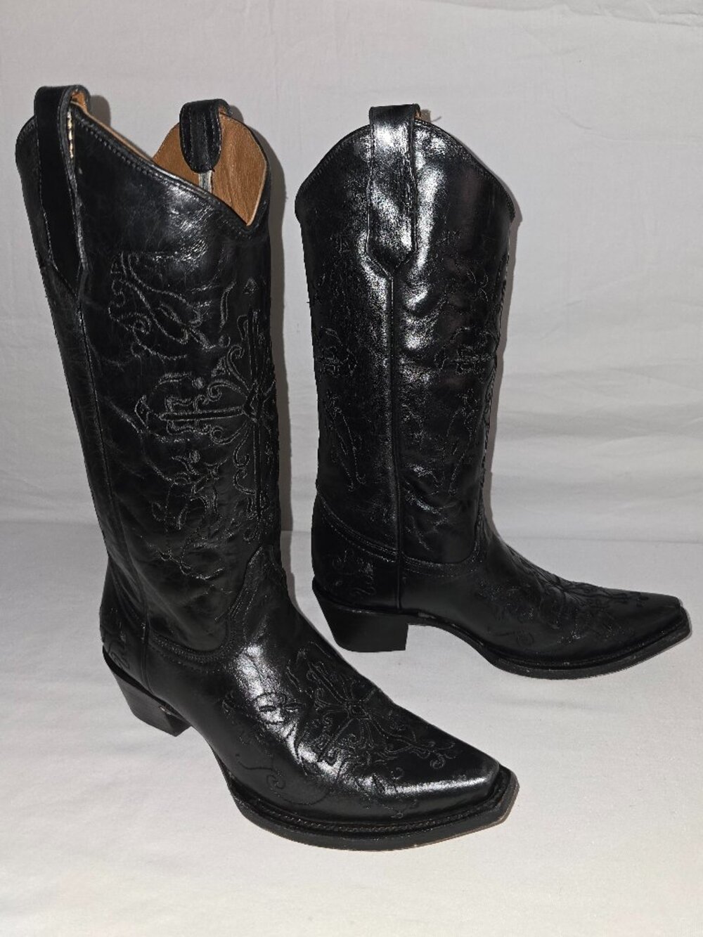 Circle G by Corral L5060 Cross Embroidery Snip Toe Black Leather Boots Size 7.5M